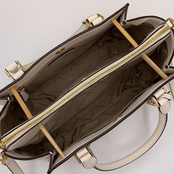 Michael Kors Daria Large Satchel Bag Leather Light Cream - Picture 14 of 15